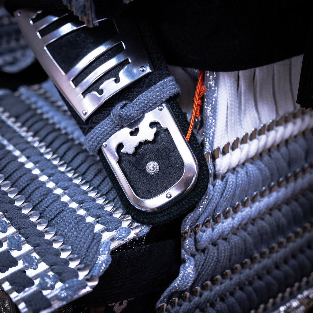 Crescent Moon Kabuto Yoroi – Black & Silver Samurai Display Armor